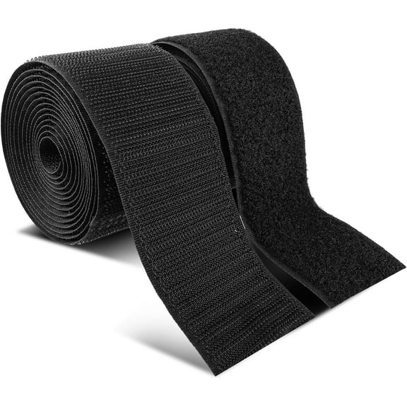 2Inch Wide Sew On Hook and Loop Strips, 6 Ft Nylon Strips Fabric Fastener Interlocking Tape Industrial Strength, Heavy Duty Strips Hook and Loop Tape for Clothing Sewing DIY Projects(Black)