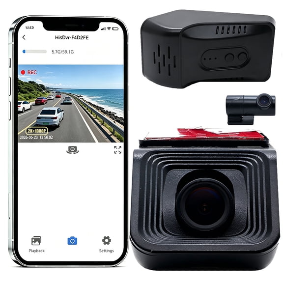 2K+1080P No Screen Dual Dash Cam, Front and Rear Car Camera, Ultra Low Light Night Vision, WiFi Connection, Wide Angle, G-Sensor, Loop Recording, 24H Parking Monitoring Driving Recorder