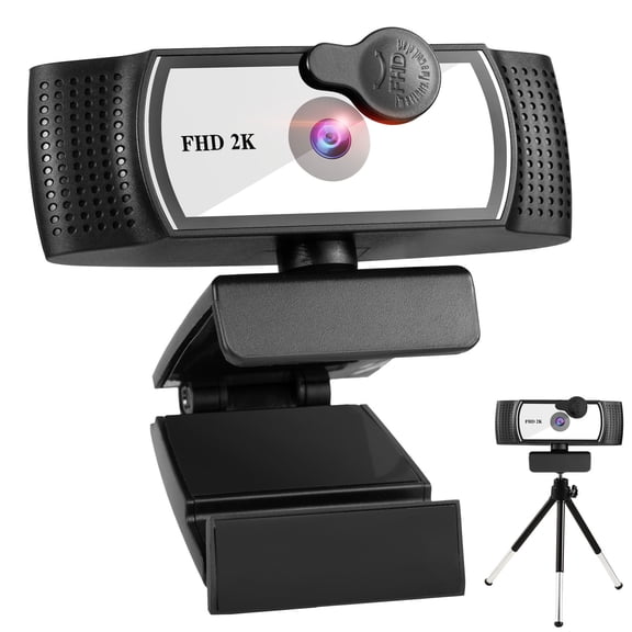 2K/1080P Webcam with Light Microphone, Webcam for PC Laptop Desktop, Webcam for Meetings and Streaming, Computer Camera with Privacy Cover Noise-Canceling Microphones, Web Camera Advanced Auto-Focus
