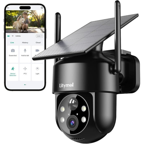 2K 2.4g WiFi Security Cameras Wireless Outdoor, 360 View Solar Cameras for Home Security, Color Night Vision, AI Detection, 2-Way Audio, Spotlight Siren Alarm, SD/Cloud Storage