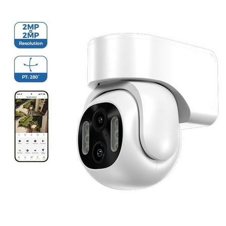 Outdoor PTZ Surveillance Camera for Home Security, App Remoted Control, Motion Detection, Smart Voice Assistant, Night Vision, IP 65 Weatherproof, Two Way Talk, Up to 128 GB Sd Card and Cloud