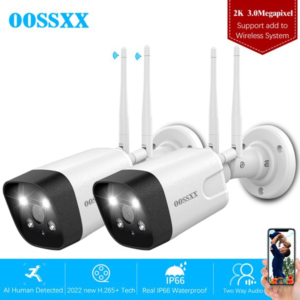 {2K 3.0MP addon Home Surveillance Camera with Floodlights}, 2pack