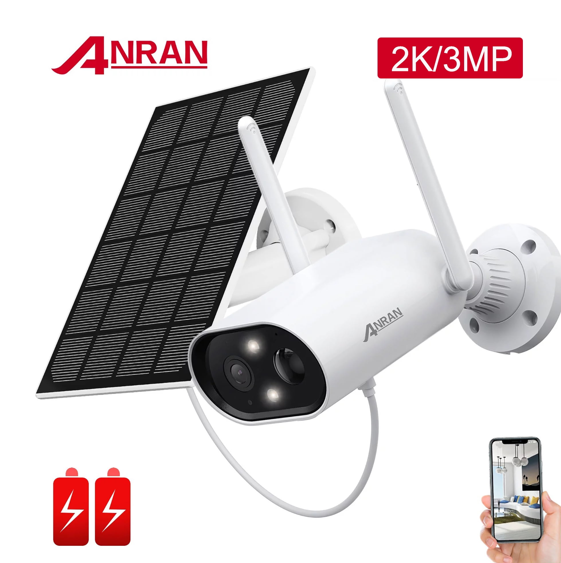 ANRAN Caméra de Surveillance 2K HD 3MP Batterie Solaire Extérieur