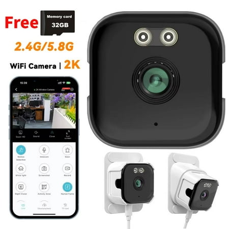 2K Alexa Smart Window Camera with FREE 32GB MicroSD Card, 2.4G&5.8G WiFi, AI Human Detection, Full Color Night Vision, Free Cloud, Two-Way Audio