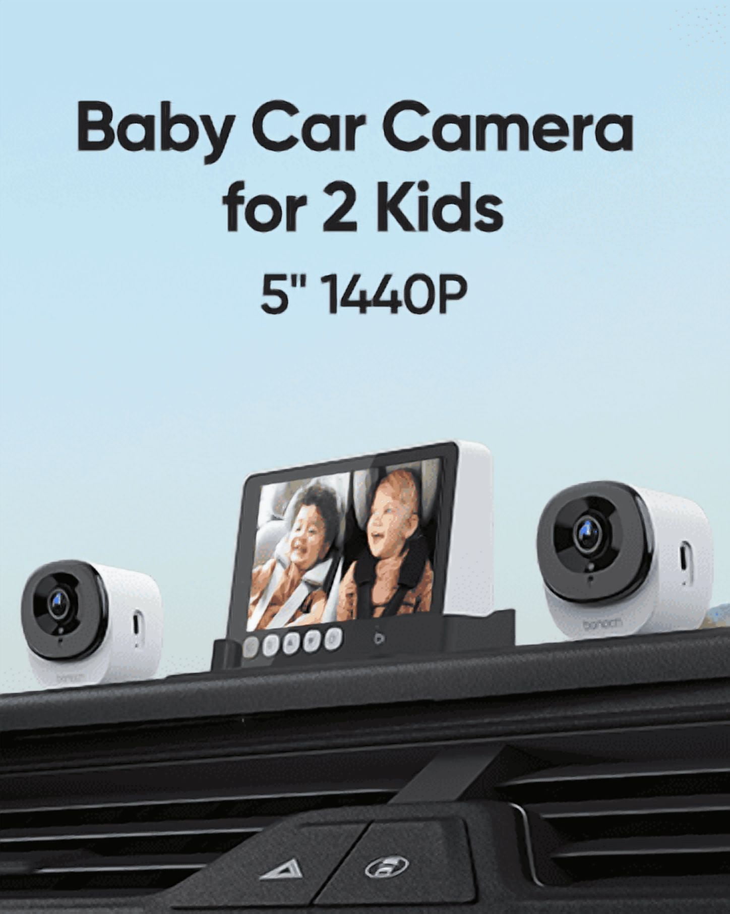 2K Baby Car Camera Monitor with Full Crystal Night Vision and 360° Rotating Wide View Dual Cameras