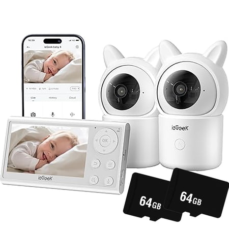 2K Baby Monitor with 2 Cameras | 4.3" Split-View for Twins Nursery | Night Vision, Sound & Motion Alerts, 2-Way Talk, Pan-Tilt-Zoom | Secure Local Monitoring with Free App,For home security camera