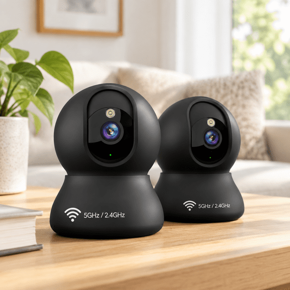 2K Black Indoor Security Cameras 2-Pack, 360 PTZ Home Monitoring with Phone App