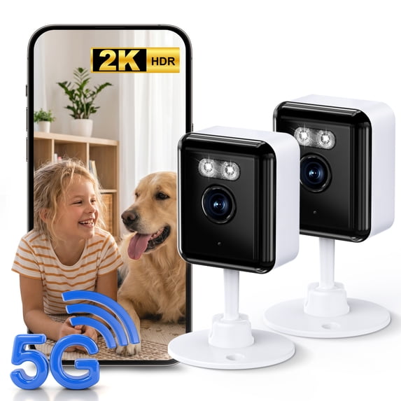 2K Cameras for Home Security, 2.4/5GHz Wi-Fi 6 Indoor Camera for Dog/Pet/Nanny/Baby, AI Text Recognition, Smart Search, Color Night Vision, 2 Way Talk, Human Detection(2 Pack)