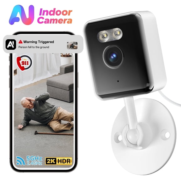 2K Cameras for Home Security, 2.4/5GHz Wi-Fi 6 Indoor Camera for Dog/Pet/Nanny/Baby with US Phone App, AI Text Recognition, Smart Search, Color Night Vision, Mini Cam 2 Way Talk, Human Detection