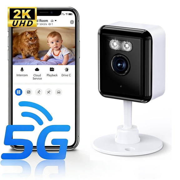 2K Cameras for Home Security, 2.4/5GHz Wi-Fi 6 Indoor Camera for Dog/Pet/Nanny/Baby with US Phone App, AI Text Recognition, Smart Search, Color Night Vision, Mini Cam 2 Way Talk, Human Detection