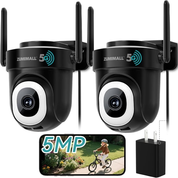 2K Cameras for Home Security, 2.4G/5G WiFi Camera for 24/7 Recording | Motion & Noise Detection, Auto Tracking, Cloud & No-Monthly-Fee SD Storage | Works with Alexa Google - 2-Pack (Black)