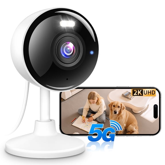 2K WiFi Security Camera Home Security Camera, 5G & 2.4G WiFi Indoor Waterproof, Baby Monitor Pet Dog Cat Cam, 2-Way Audio, Full Color Night Vision, Siren, 24/7 Local Recording, IP65, Works with Alexa