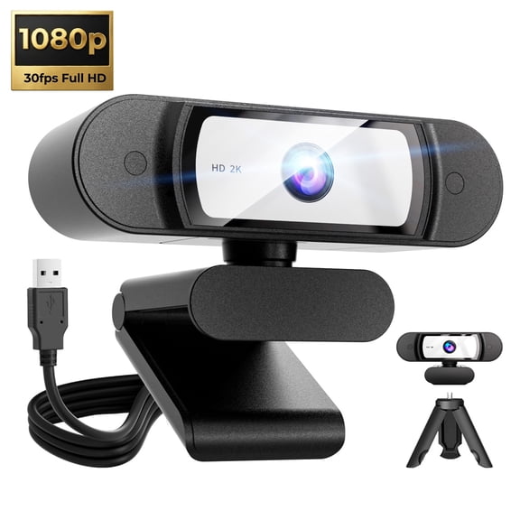 2K FHD Webcam for PC, Web cam with Noise Cancelling Mic, USB 2.0 Wired, 108 Wide Angle Lens, 360 Rotatable, Auto Light Correction, PlugPlay Camera for Video Calling, Conferencing & Streaming