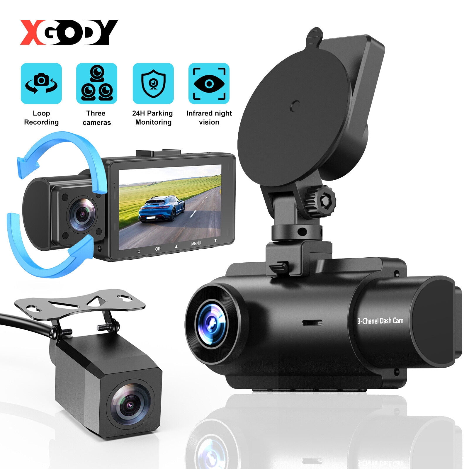 2K HD Car Dash Cam Front-Inside-Rear Video DVR Camera Recorder Night Vision GPS