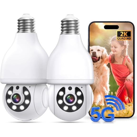 GBIUT 2K Light Bulb Security Camera, 5G&2.4G WiFi Security Cameras Wireless Outdoor Indoor, 360° Bulb Cameras for Home Security, Motion Detection and Alarm, Two-Way Talk, Color Night Vision