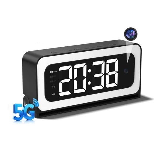 2K HD Smart Alarm Clock Camera, 5G & 2.4G Dual Band WiFi Indoor Security Cam, Full Color Night Vision, AI Human Motion Detection, Instant Alarm Alert, Local SD Storage For Home/Pet/Nanny Monitoring