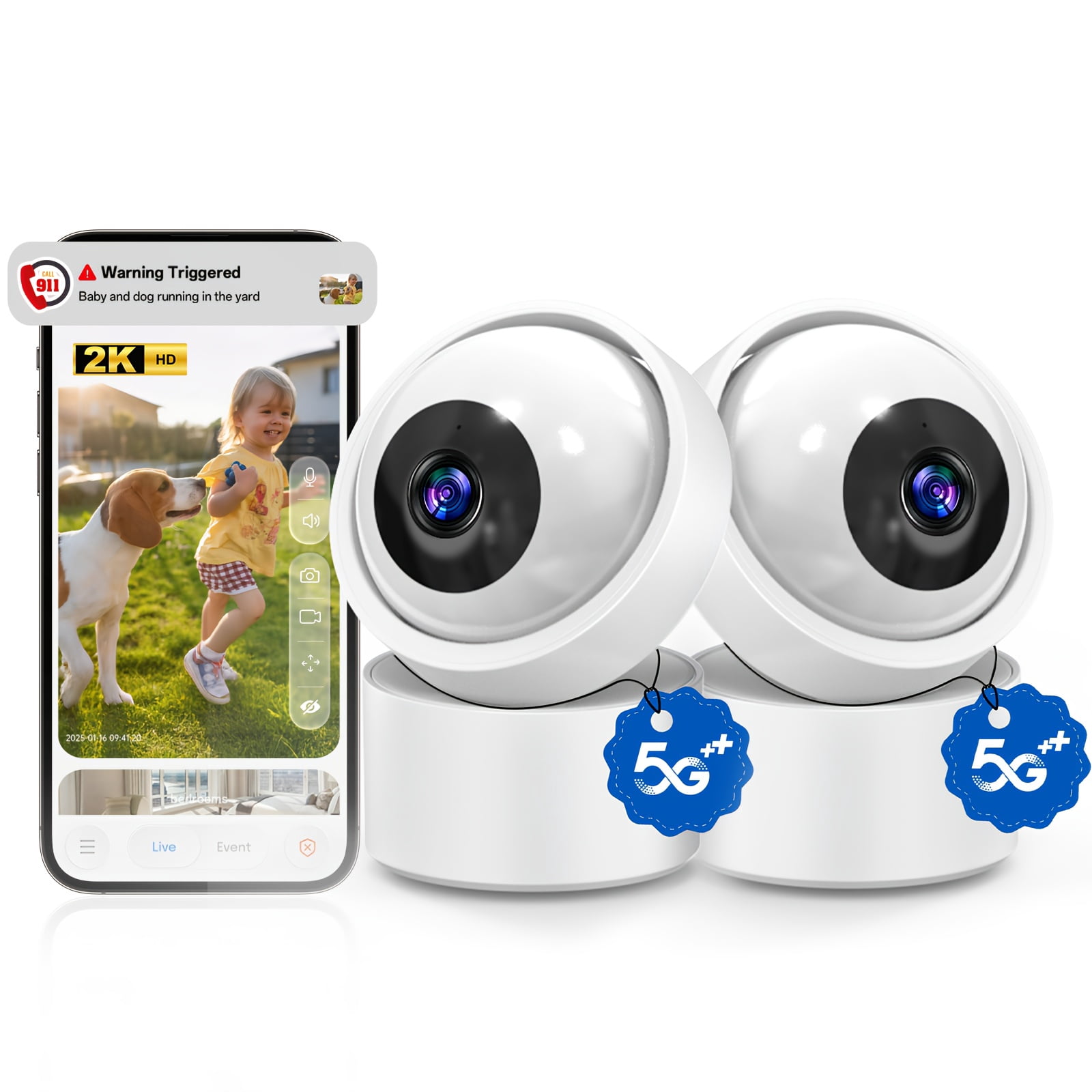 2K HD Smart Globe Security Camera with Audio, 360° Night Vision, Motion Detection for Indoor/Outdoor, Pet & Baby Monitor, Home Surveillance Gift