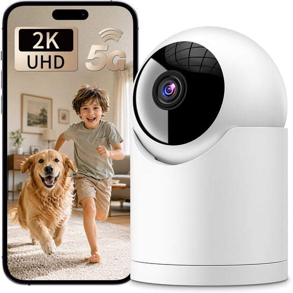 2K Indoor Outdoor WiFi Security Camera, 2.4G&5G Dual Band, Auto Tracking, IP65 Waterproof, AI Voice Instant Alert, Night Vision, 24/7 Local Recording, Baby Pet Monitor, Works with Alexa