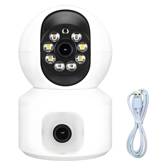 2K Indoor Smart Security Camera with Dual Lens, PTZ, Color Night Vision, Two-Way Audio, WiFi, Cloud/Local Storage, US Plug, CE & FCC Certified