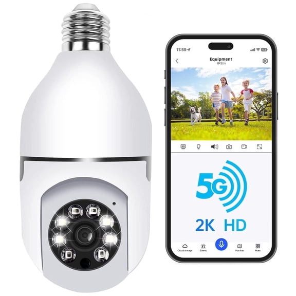 2K Light Bulb Camera -5G& 2.4GHz WiFi Security Cameras, Wireless Outdoor Motion Detection and Alarm, Two-Way Talk, Color Night Vision, Human Detection