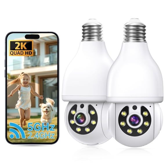 Daletu Motion Detection 2K Light Bulb Security Camera with Adapter (2 Pack)
