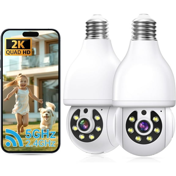 2K Light Bulb Security Camera 5G&2.4G Wifi Security Cameras Wireless Outdoor Indoor,360 Bulb Cameras For Home Security Outside Indoor,Motion Detection And Alarm,Two-Way Talk,Color Night Vision(2 Pac