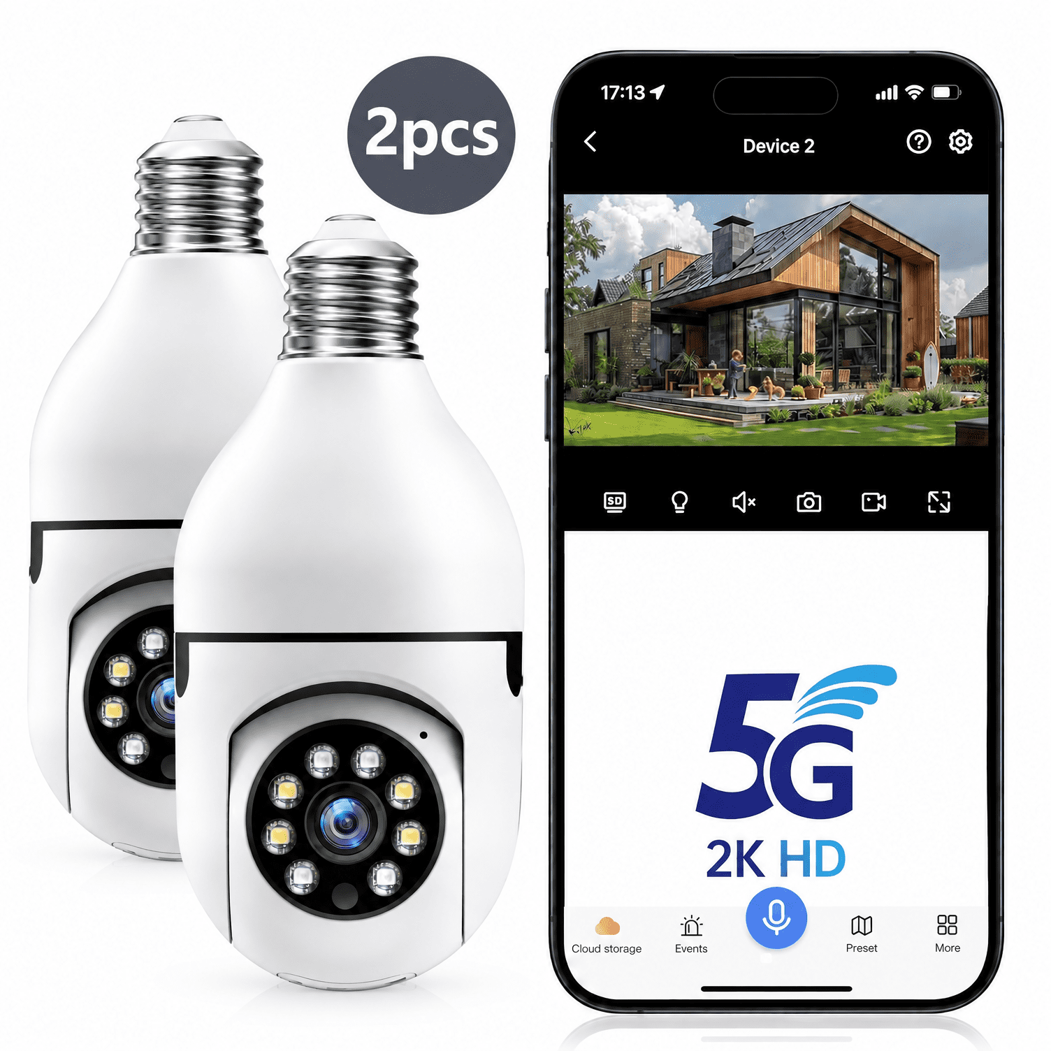 2K Light Bulb Security Camera, 5G Wireless WIFI Outdoor Indoor Cam with ...