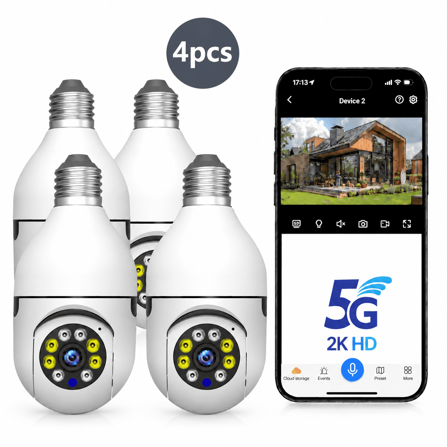 2K Light Bulb Security Camera, 5G Wireless WIFI Outdoor Indoor Cam with ...