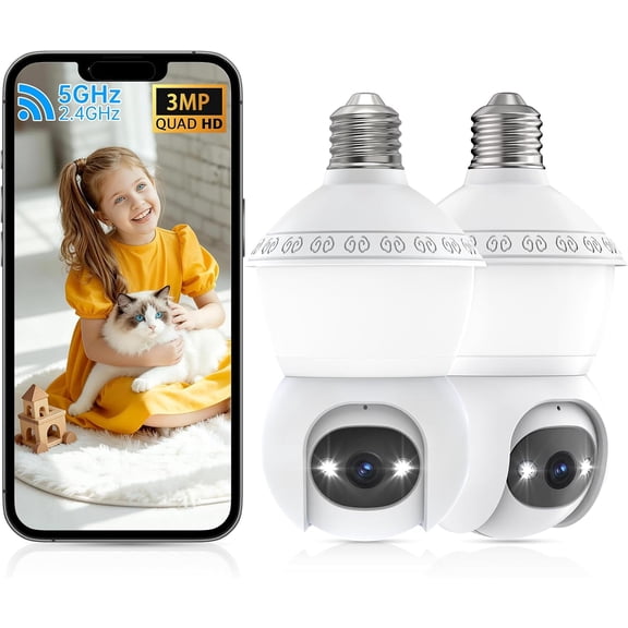 2K Light Bulb Security Camera, Security Bulb Camera with Light Wireless, 5G & 2.4G WiFi Light Bulbs Camera Outdoor,Cameras for Home Security, AI Detection,2-Way Audio,Night VisionWork with Alexa
