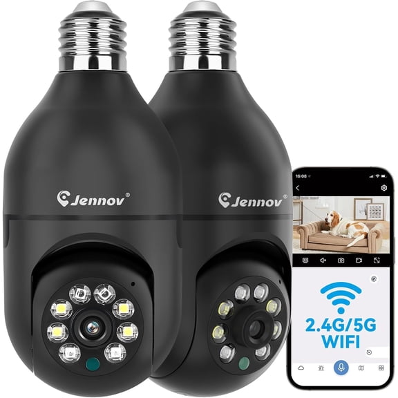 2K Light Bulb Security Camera Wireless Outdoor, Indoor Light Socket Cameras for Home Security, Human Detection, 355, Color Night Vision, 5G/2.4G WiFi, Screw in, Compatible with Alexa