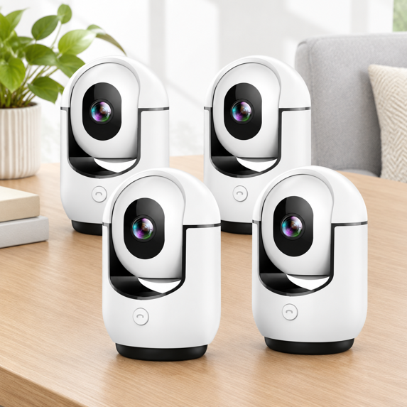 2K Pan/Tilt Indoor Security Camera, 4-Pack, White, with 2-Way Audio ...