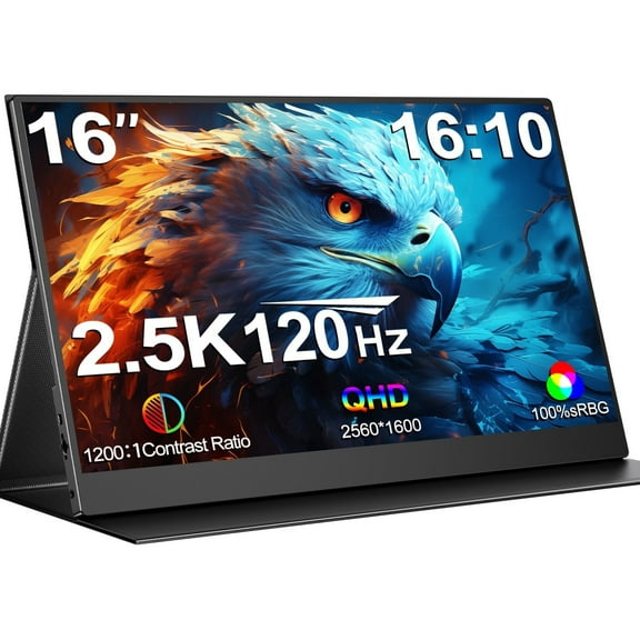 2K Portable Monitor 16 Inch 120Hz 2560x1600 Travel Monitor 100% sRGB Laptop Display IPS Portable Screen for Laptop PC Phone Xbox PS4-5 Switch with Smart Cover