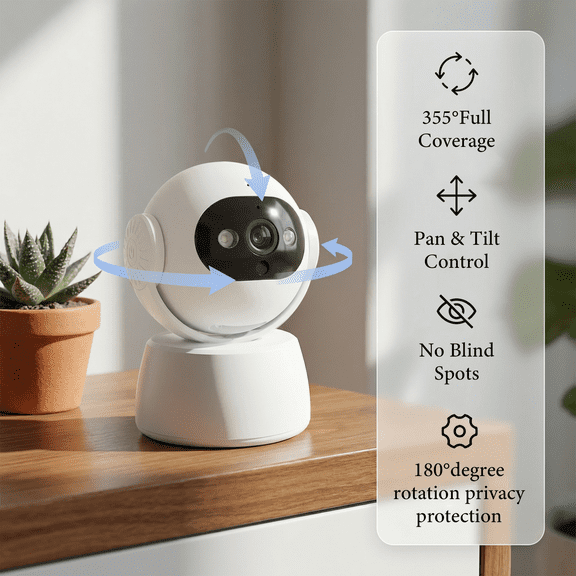2K Security Camera Indoor, 3MP WiFi Home Camera with 355 Pan 180 Tilt, Motion Detection & Human Alert, Color Night Vision, SD Card & Cloud Storage, Baby/Elder/Pet Monitor, White