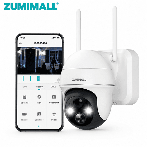2K Security Camera Outdoor Wireless WiFi with 360° PTZ ZUMIMALL Battery Powered Wireless Cameras for Home Surveillance Spotlight & Siren/PIR Detection/3MP Color Night Vision/2-Way