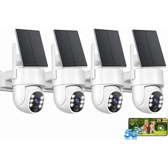 2K Security Camera System, 5GHz&2.4GHz WiFi Solar Wireless Cameras for Home Security, Wire-free Installation, AI Detection, Two-way Audio, Mobile alerts, SD/Cloud Storage, Color Night Vision, 4 Packs