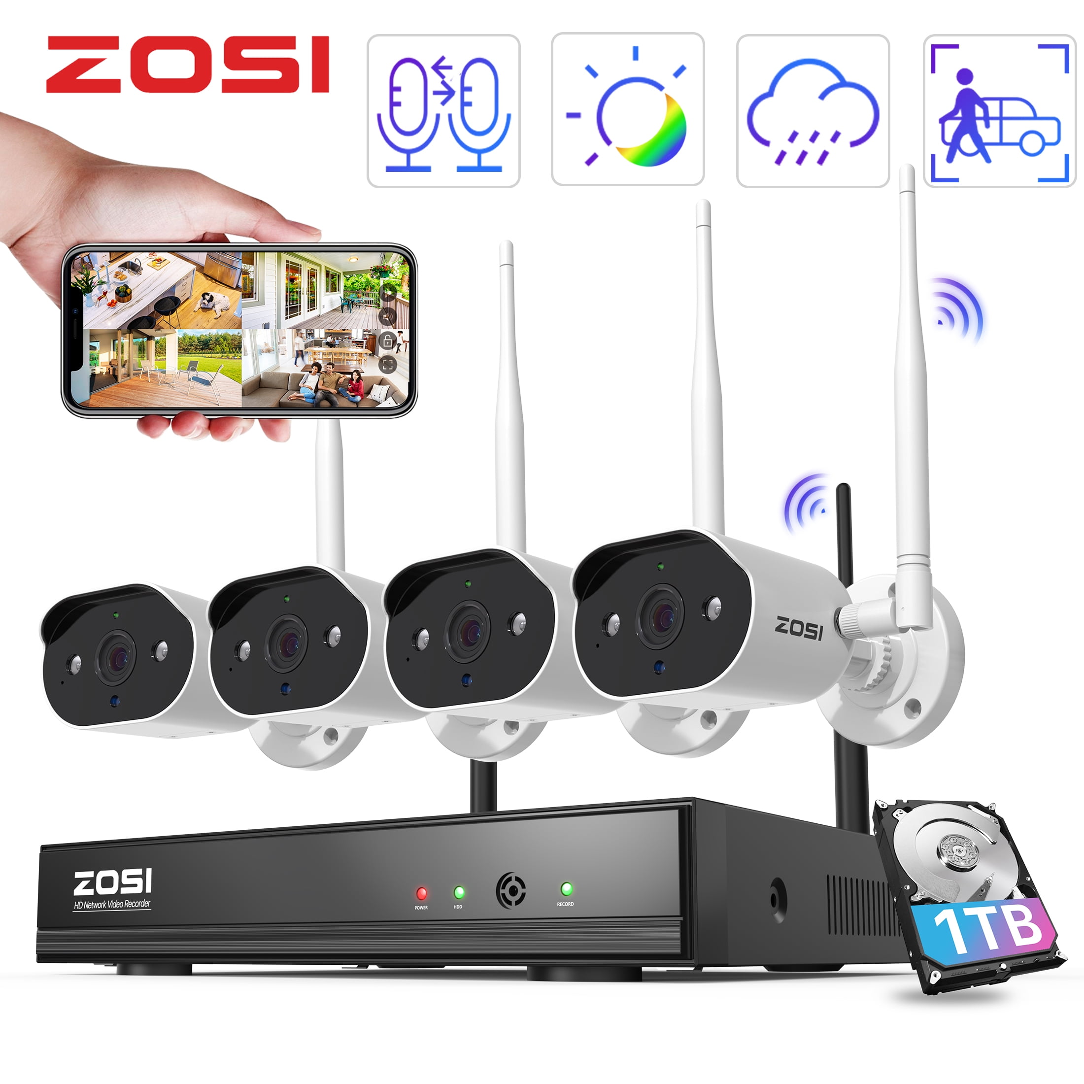 2K Security Camera System, ZOSI 3MP Spotlight Wireless Security Camera