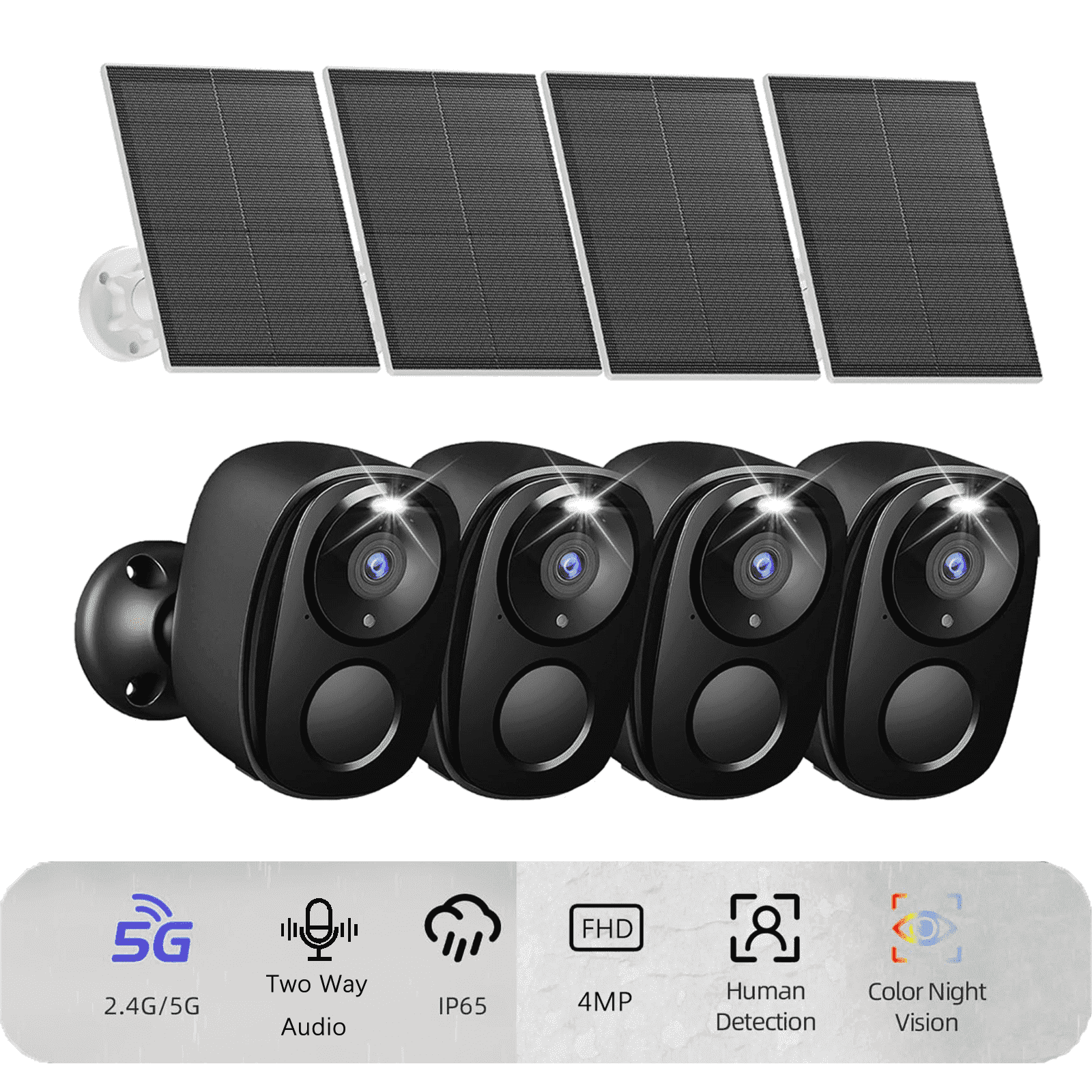 2K Wireless Outdoor Security Camera, 2.4GHz/5GHz WiFi, Solar Powered Battery Cam, AI Motion Detection, Spotlight Siren, Color Night Vision, IP66, 2-Way Talk