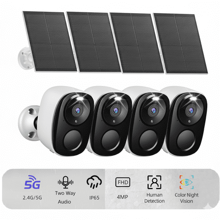 2K Security Cameras Wireless Outdoor with 2.4Ghz 5Ghz WiFi, Solar Panels, Battery Powered, AI Motion Detection Spotlight Siren Alarm,, Night Vision, 2-Way Talk, IP66 Waterproof