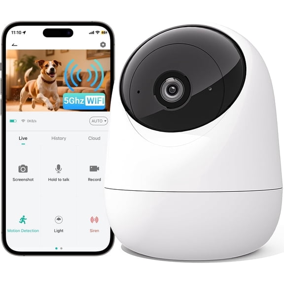 2K Security Indoor Camera for Baby Monitor 5G&2.4G WiFi, Pan/Tilt Camera with Sound Detection, Motion Detection, 2-Way Audio, Siren, Night Vision, Cloud & SD Card Storage, Works w/Alexa