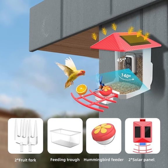 2K Smart Bird Feeder with Camera, 2.5L Ai Smart Bird House for Outdoors with Solar Powered, Live View,  Arrival Alerts, Capture Video,  Arrival Alerts, 2.4/5Ghz,Present for Parents
