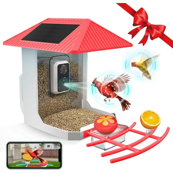 2K Smart Bird Feeder with Camera, 2.5L Ai Smart Bird House for Outdoors with Solar Powered, Live View, Instant Arrival Alerts, Capture Video, Instant Arrival Alerts, 2.4/5Ghz,Present for Parents