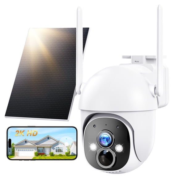 2K Solar-Powered Wireless Security Camera Outdoor, 360 PTZ Home Monitor with Starlight Color Night Vision, Battery Operated, Humanoid AI Detection, 2.4G WiFi