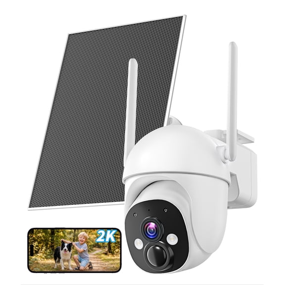 2K Solar-Powered Wireless Security Camera Outdoor, 360 PTZ Home Monitor with Starlight Color Night Vision, Battery Operated, Humanoid AI Detection, 2.4G WiFi