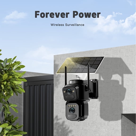 2K Solar Security Camera - 2.4G/5G WiFi, 360° View, 10X Zoom, Color Night Vision, Spotlight, Alarm, Motion Detection