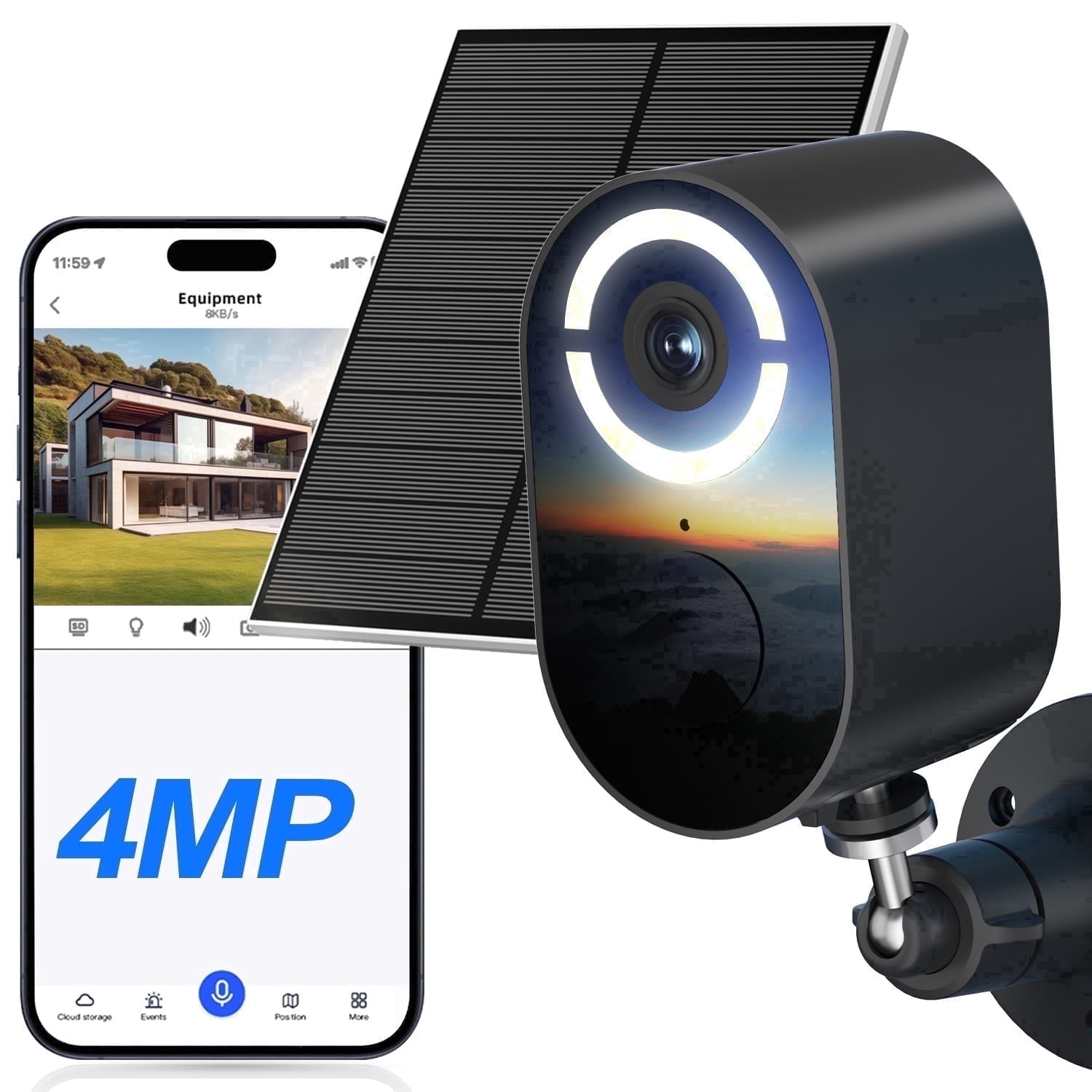 Jqimn 2K Solar Security Camera, 2.4GHz WiFi Security Cameras Wireless Outdoor, Battery Powered Cameras for Home Security, Color Night Vision, 2-Way Audio, Waterproof