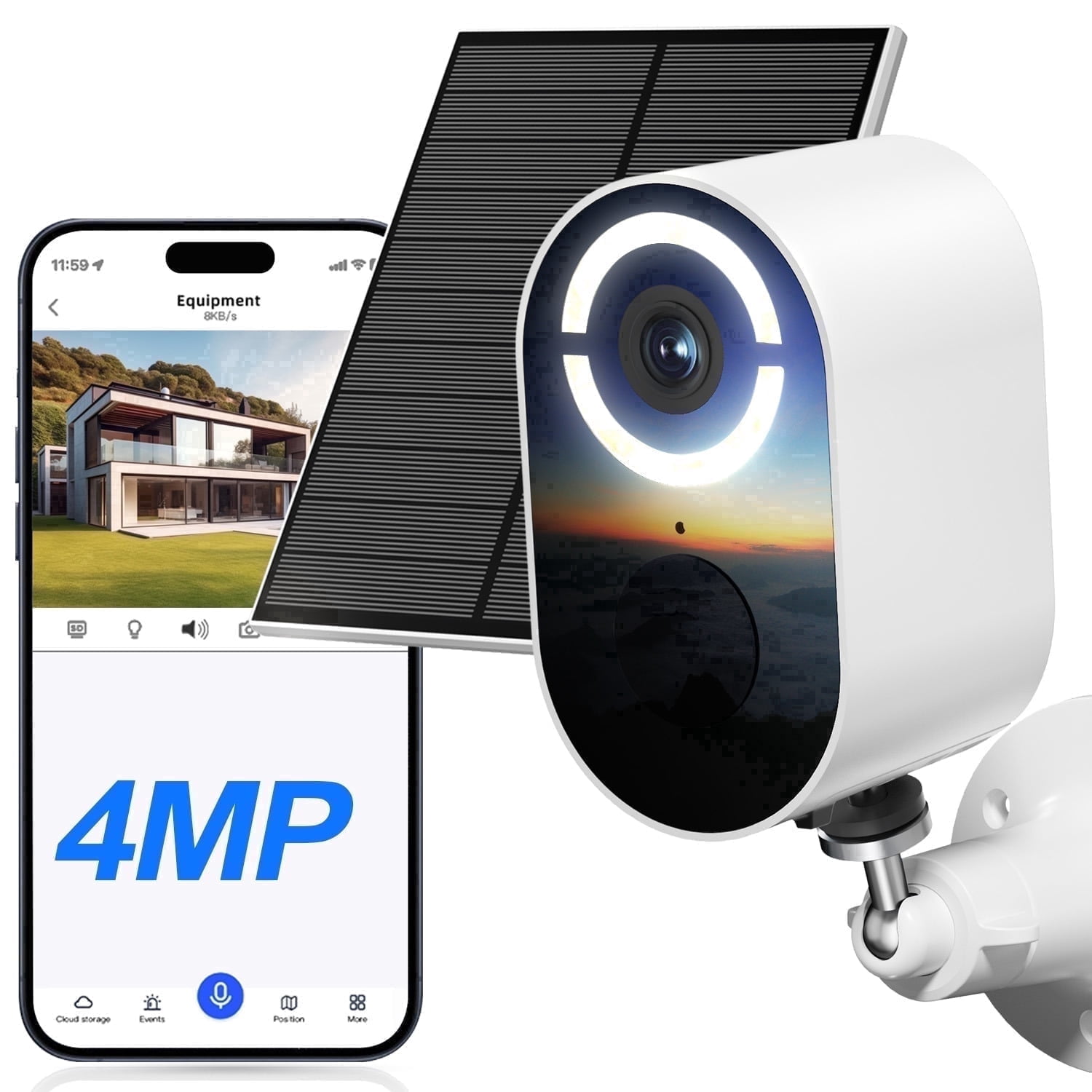 Jqimn 2K Solar Security Camera, 2.4GHz WiFi Security Cameras Wireless Outdoor, Battery Powered Cameras for Home Security, Color Night Vision, 2-Way Audio, Waterproof