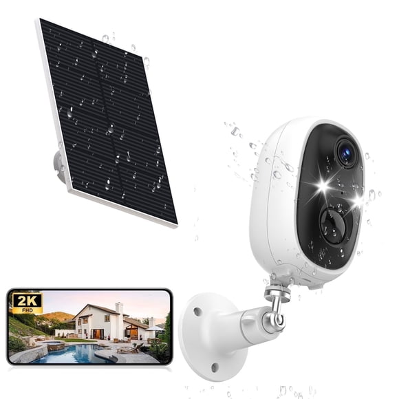 2K Solar Security Camera, Security Cameras Wireless Outdoor, 2.4G WiFi Cameras for Home Security, Motion Detection, Color Night Vision, Waterproof