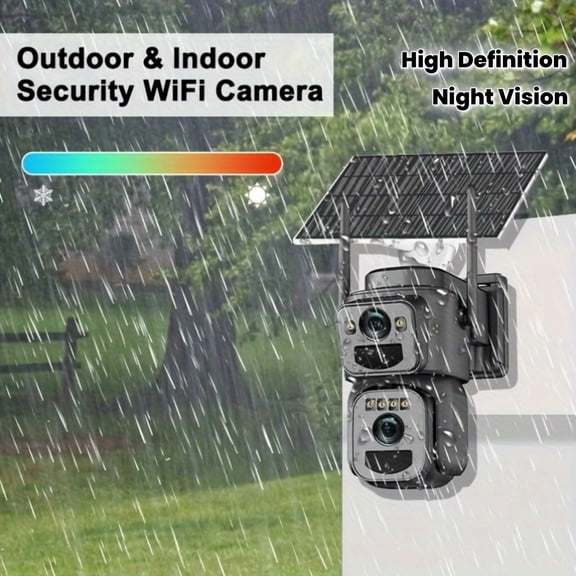 2K Solar Security Camera with Auto Tracking, 300W Pixel Dual Lens, Wireless Outdoor WiFi, Color Night Vision, Motion Detection & Two-Way Audio