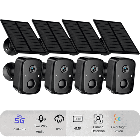 2K Security Cameras Wireless Outdoor with 2.4Ghz 5Ghz WiFi, Solar Panels, Battery Powered, AI Motion Detection Spotlight Siren Alarm,, Night Vision, 2-Way Talk, IP66 Waterproof