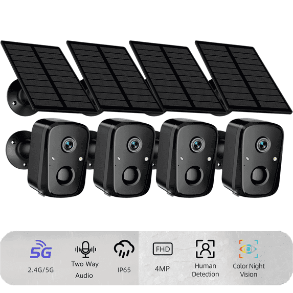 2K Security Cameras Wireless Outdoor with 2.4Ghz 5Ghz WiFi, Solar Panels, Battery Powered, AI Motion Detection Spotlight Siren Alarm,, Night Vision, 2-Way Talk, IP66 Waterproof